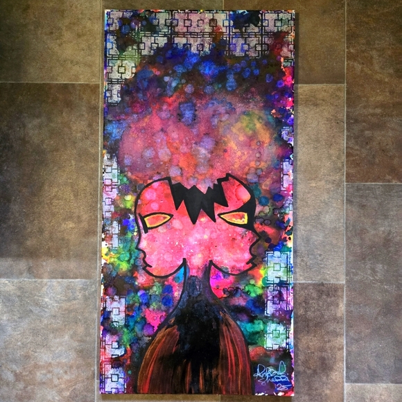 HANDCRAFTED Abstract Alien Painting HANDMADE & HANDPAINTED Wall Art Decor 15x30 - Picture 3 of 17